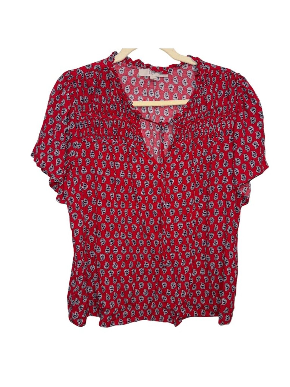 Loft Red & Black Paisley Patterned Womens Blouse Size M